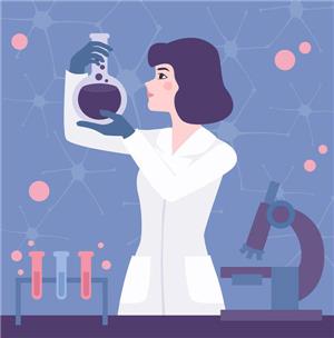 矢量人物-女科学家实验插画设计
